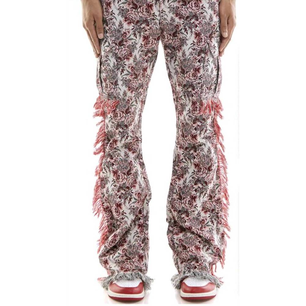 NEW KDNK floral tapestry cargo pants in cream/red